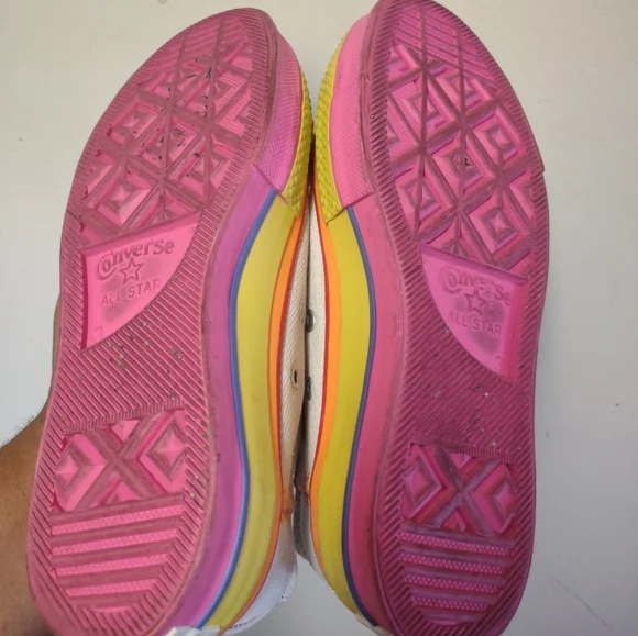 Converse White Chunky Stacked Rainbow Sneakers Size 5 - Picture 3 of 7